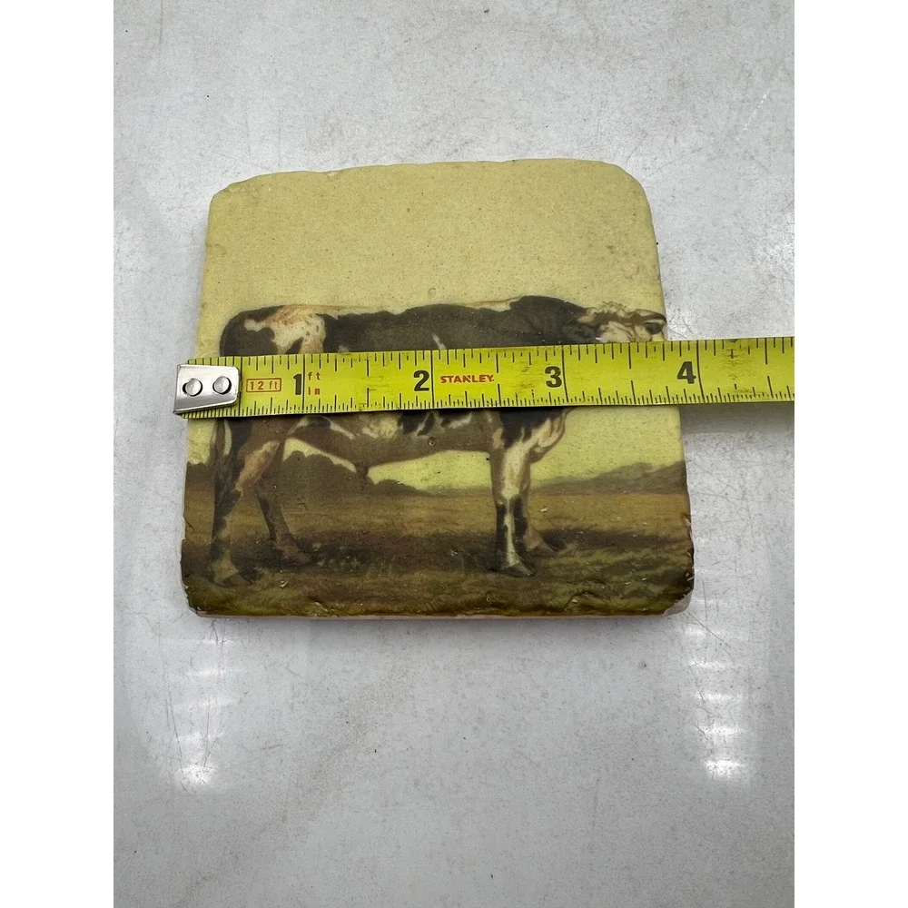 Ceramic Coasters Farmhouse Cow Bull Silhouette Country Kitchen Decor Set 4